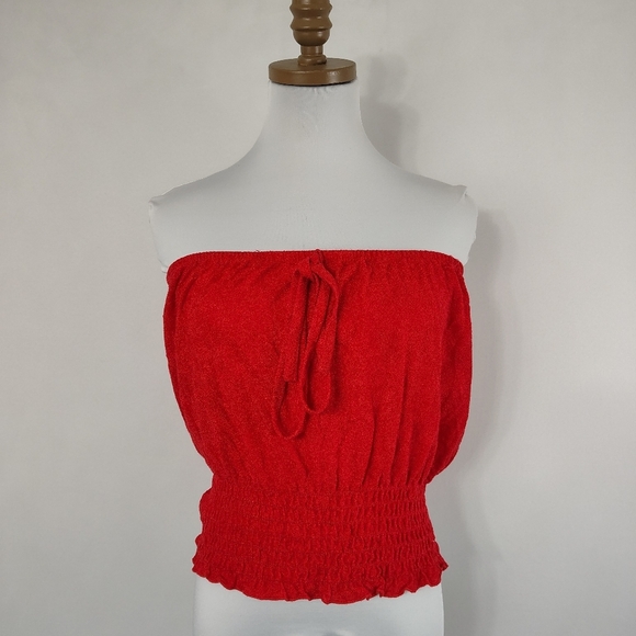 Vintage Tops - Vintage 70s Luxe Fashions Women's Red Tube Top Size Large Hippie Chic